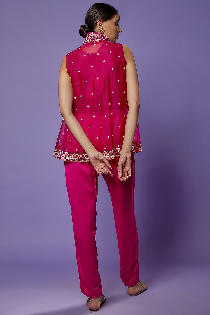 Magenta Silk Embroidered Jacket Set by THE HOUSE OF KOSH at Pernia's Pop Up Shop