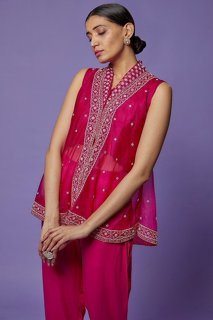 Magenta Silk Embroidered Jacket Set by THE HOUSE OF KOSH at Pernia's Pop Up Shop