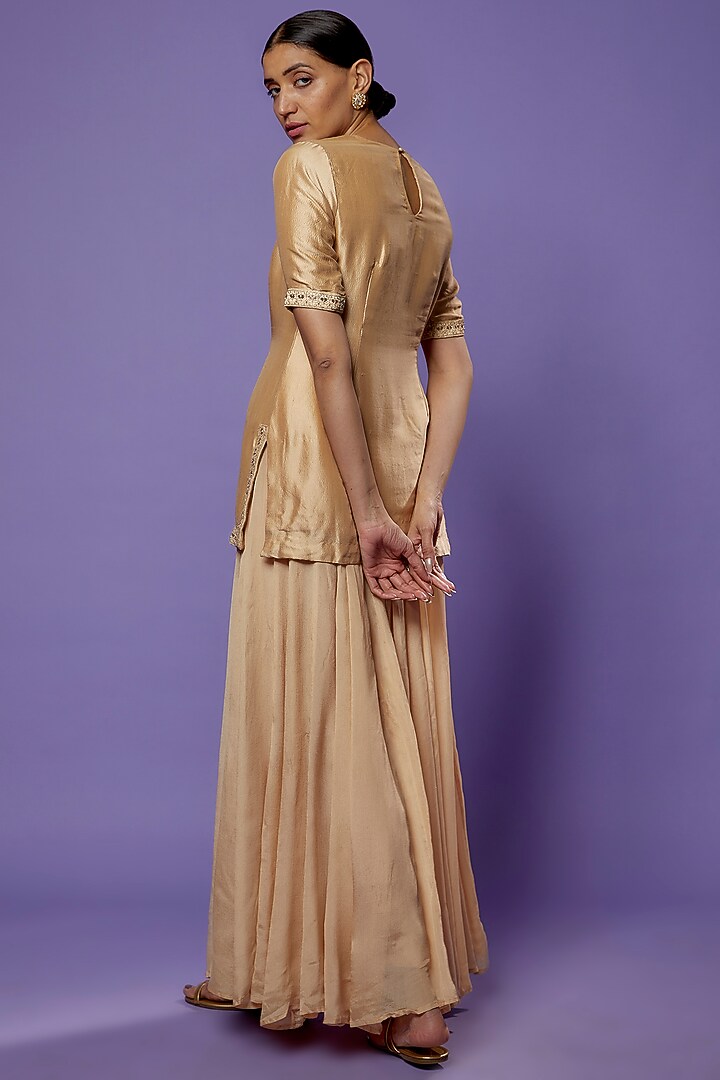 Champagne Silk Embroidered Party Wear Sharara Set by THE HOUSE OF KOSH at Pernia's Pop Up Shop
