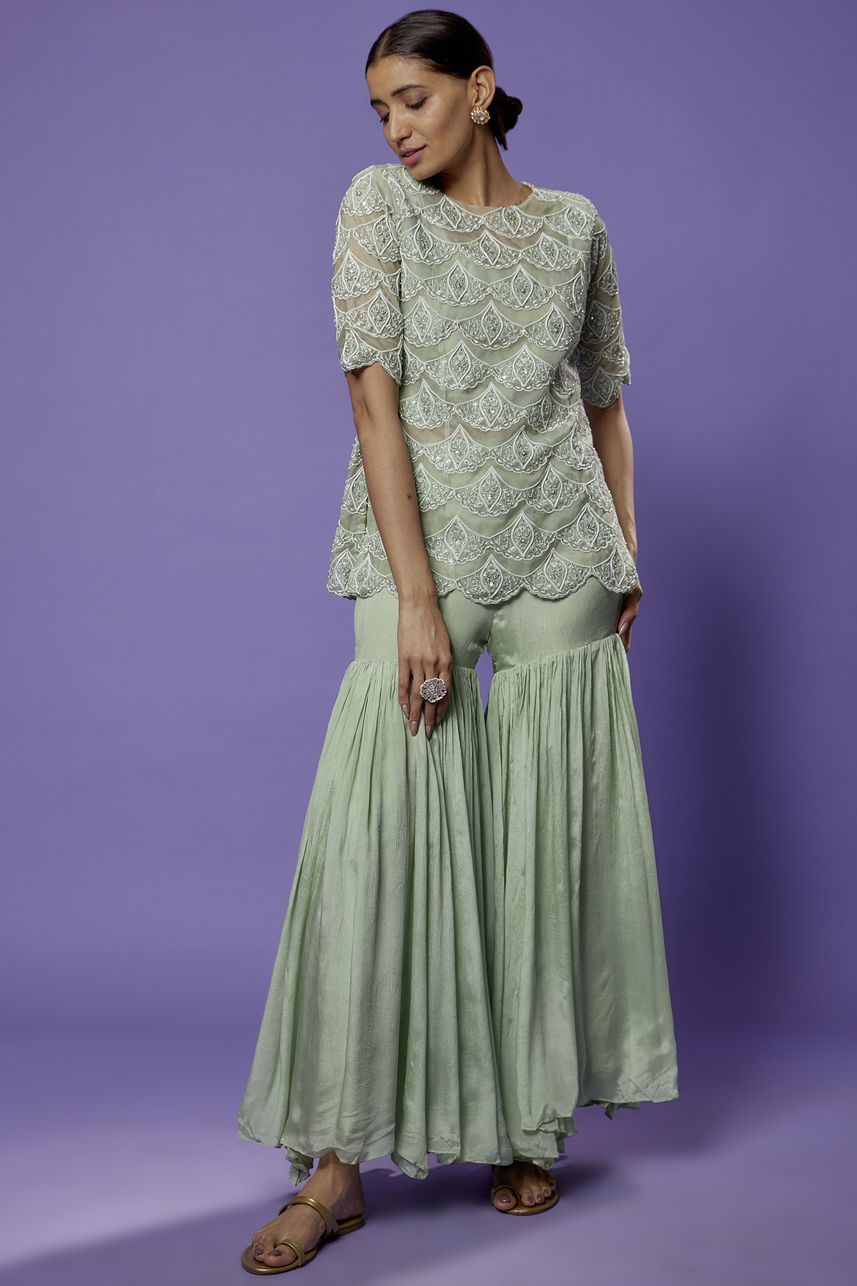 Sky Blue Organza Sharara Set by THE HOUSE OF KOSH