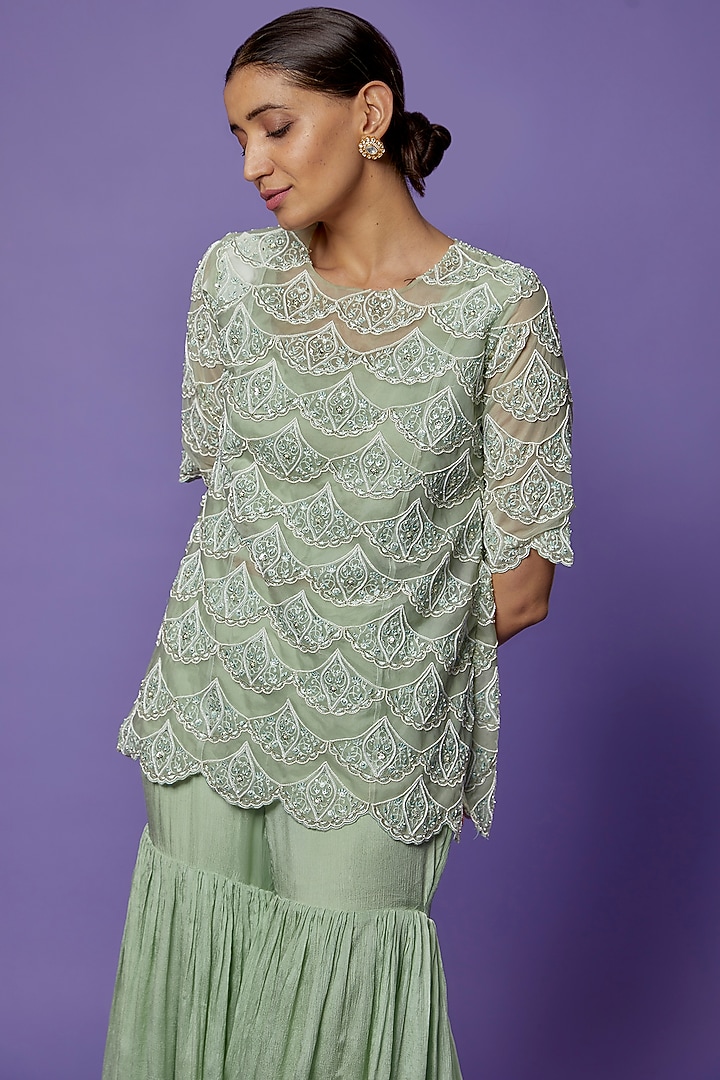 Sky Blue Organza Party Wear Sharara Set by THE HOUSE OF KOSH at Pernia's Pop Up Shop