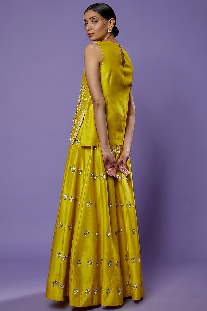 Lime Silk Embroidered Lehenga Set by THE HOUSE OF KOSH at Pernia's Pop Up Shop