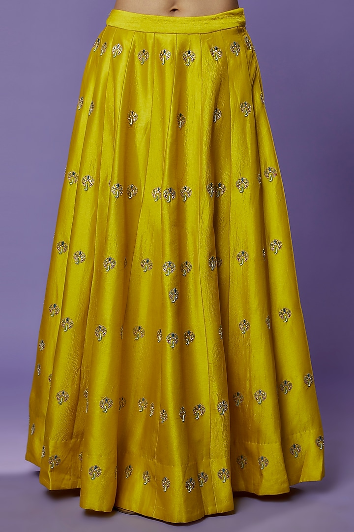 Lime Silk Embroidered Lehenga Set by THE HOUSE OF KOSH at Pernia's Pop Up Shop