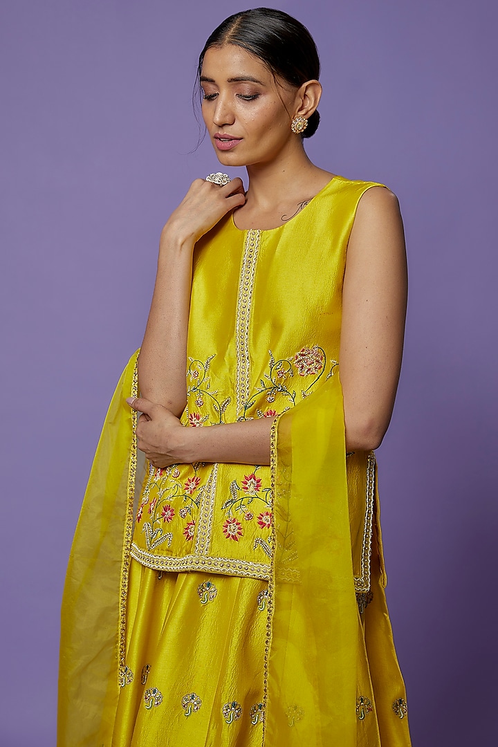 Lime Silk Embroidered Lehenga Set by THE HOUSE OF KOSH at Pernia's Pop Up Shop