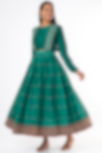 Teal Embroidered Suspender Skirt Set by THE HOUSE OF KOSH