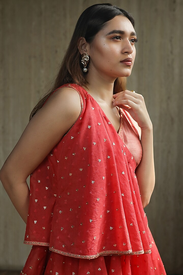 Blush Pink Embroidered Tiered Kurta Set by THE HOUSE OF KOSH at Pernia's Pop Up Shop