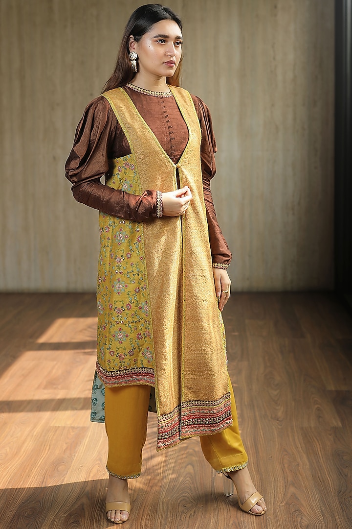 Yellow Asymmetrical Jacket Set by THE HOUSE OF KOSH