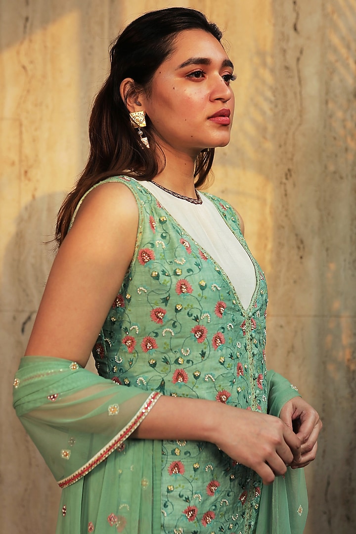 Ivory Silk Kurta Set by THE HOUSE OF KOSH at Pernia's Pop Up Shop