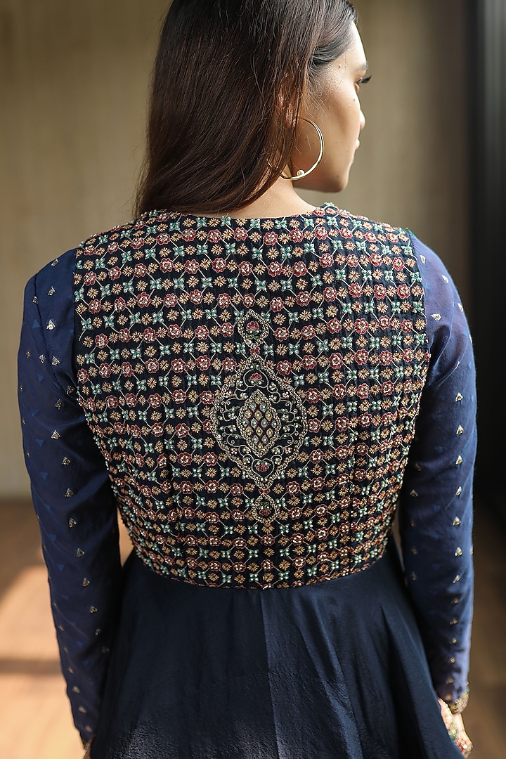Indigo Blue Embroidered Jacket Set by THE HOUSE OF KOSH at Pernia's Pop Up Shop