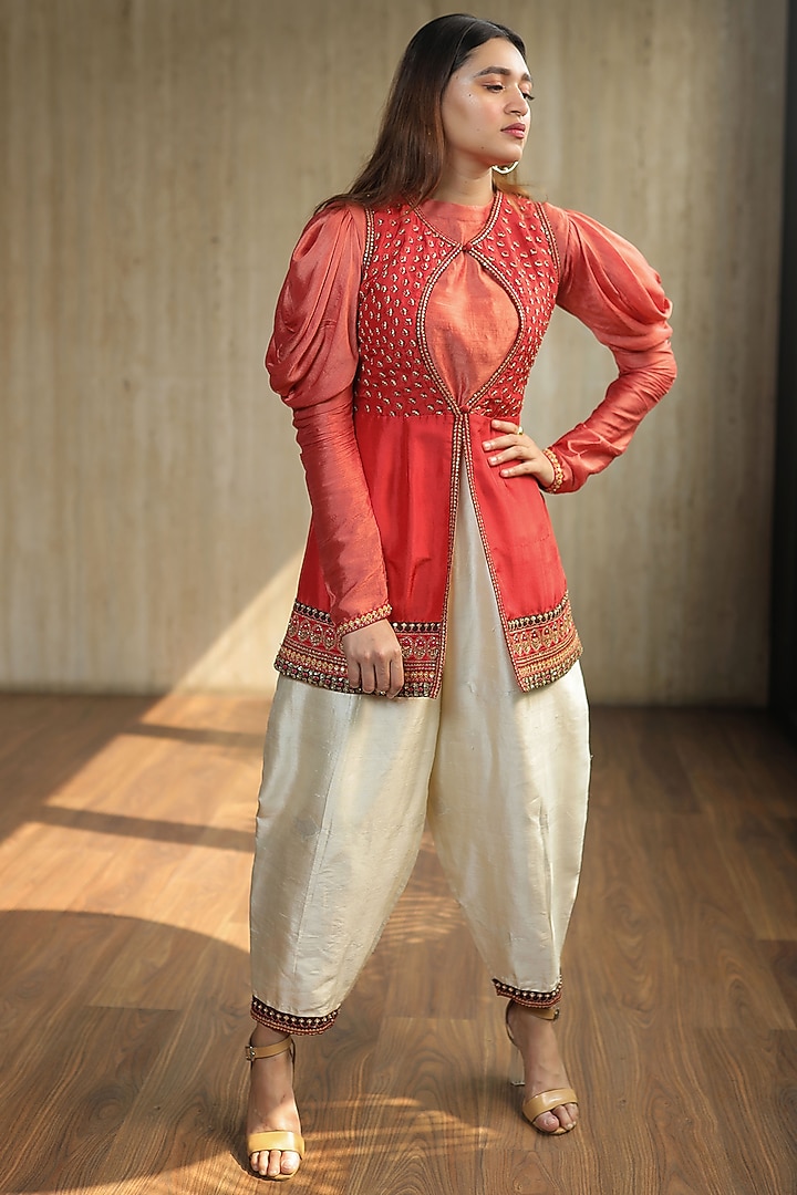 Light Pink Embroidered Jacket Set by THE HOUSE OF KOSH at Pernia's Pop Up Shop