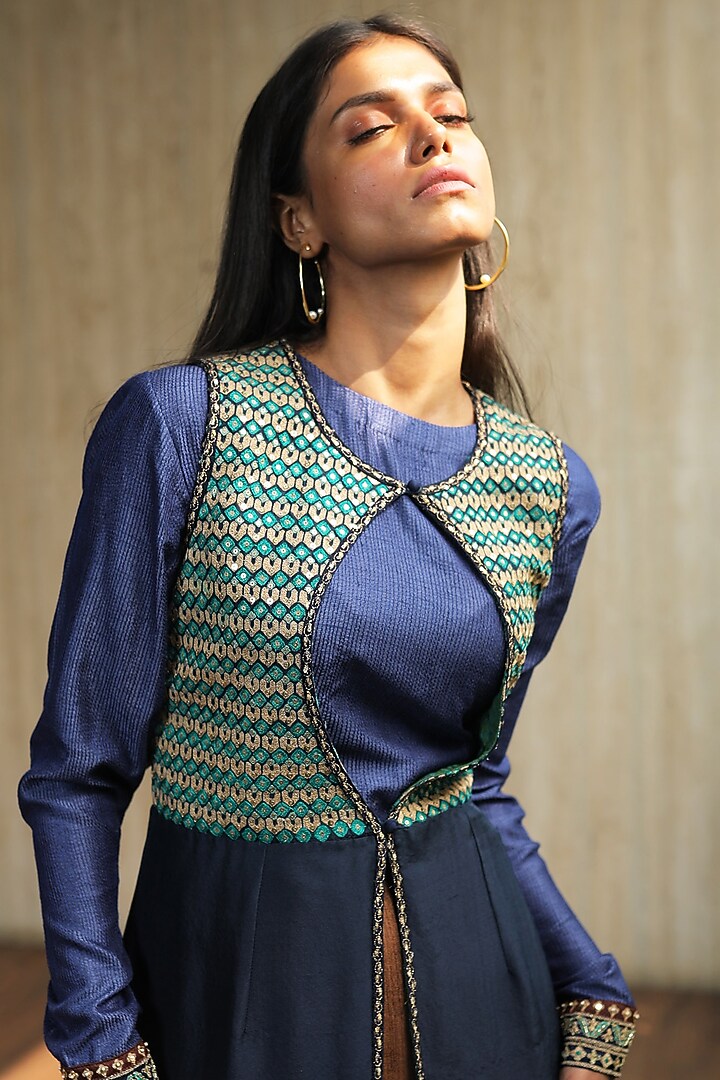 Light Blue Embroidered Jacket Set by THE HOUSE OF KOSH at Pernia's Pop Up Shop