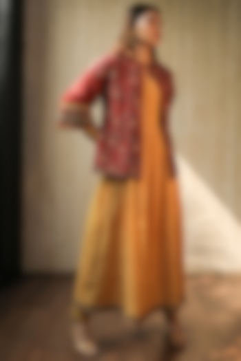Yellow Silk Pearl Embroidered Kurta Set by THE HOUSE OF KOSH at Pernia's Pop Up Shop