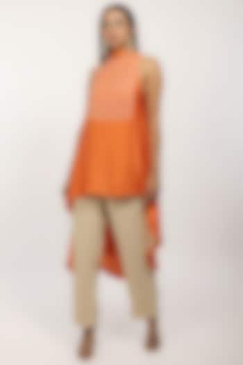 Orange Satin Draped Tunic Set by THE HOUSE OF KOSH at Pernia's Pop Up Shop