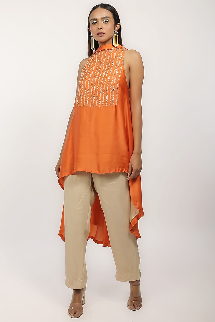 Orange Satin Draped Tunic Set by THE HOUSE OF KOSH at Pernia's Pop Up Shop