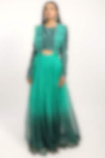 Teal Green Organza Skirt Set by THE HOUSE OF KOSH at Pernia's Pop Up Shop