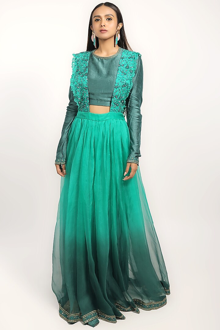 Teal Green Organza Skirt Set by THE HOUSE OF KOSH at Pernia's Pop Up Shop