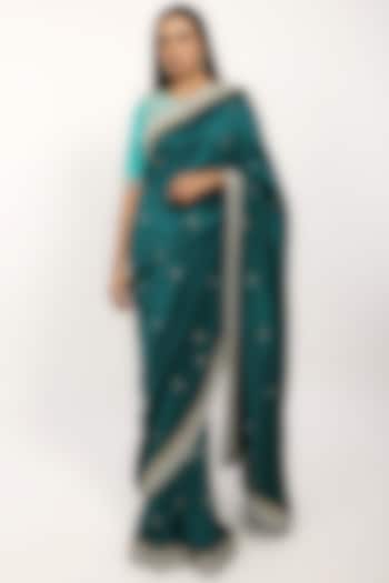 Peacock Green Embroidered Saree Set by THE HOUSE OF KOSH