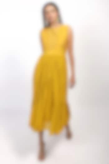 Yellow Embroidered Midi Dress by THE HOUSE OF KOSH