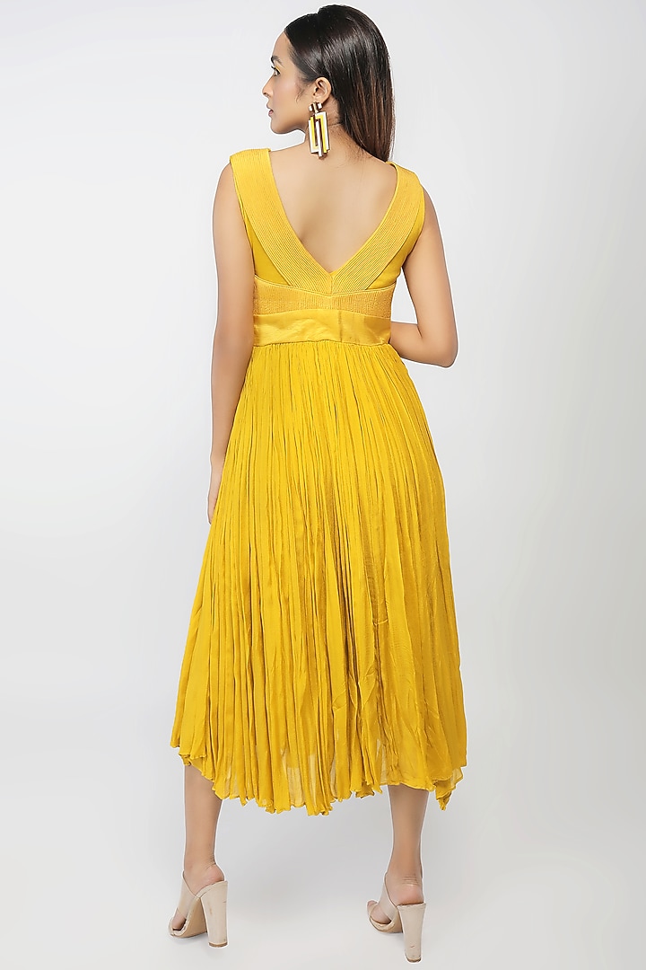 Yellow Embroidered Midi Vacation Dress by THE HOUSE OF KOSH at Pernia's Pop Up Shop