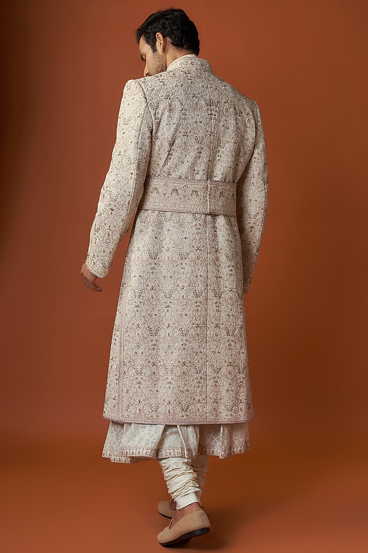 Ivory Chanderi Resham Thread Embroidered Sherwani Set
by Tarun Tahiliani Men at Pernia's Pop Up Shop