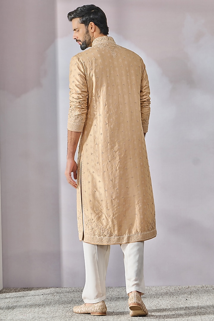 Beige Silk Kurta Set by Tarun Tahiliani Men at Pernia's Pop Up Shop