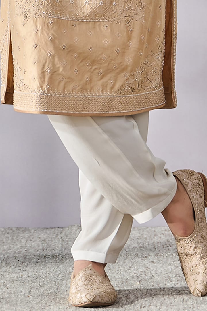 Beige Silk Kurta Set by Tarun Tahiliani Men at Pernia's Pop Up Shop