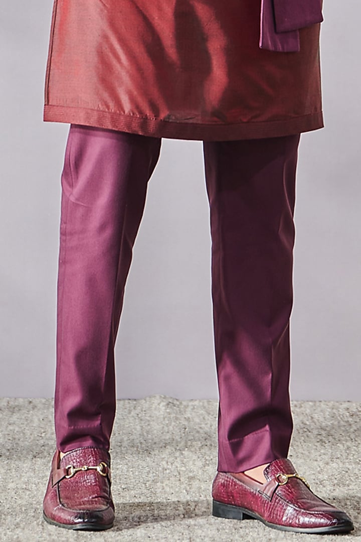 Wine Georgette & Silk Dupion Sequins Work Waistcoat by Tarun Tahiliani Men at Pernia's Pop Up Shop