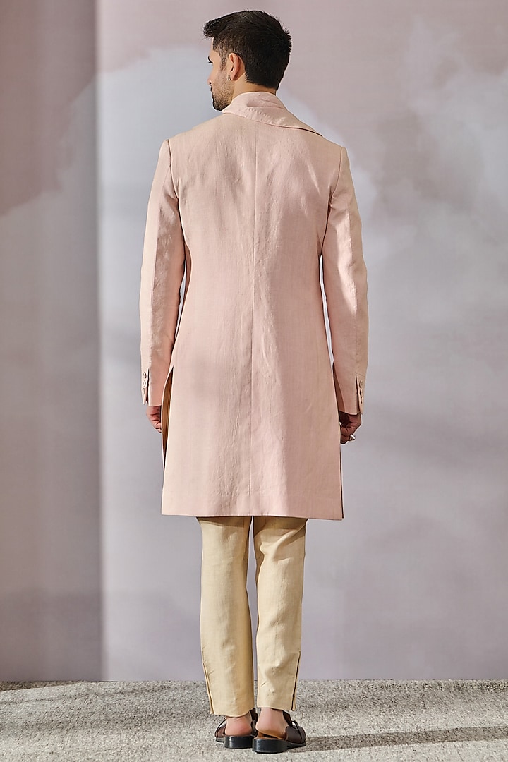 Salmon Linen Draped Groom Sherwani Set by Tarun Tahiliani Men at Pernia's Pop Up Shop