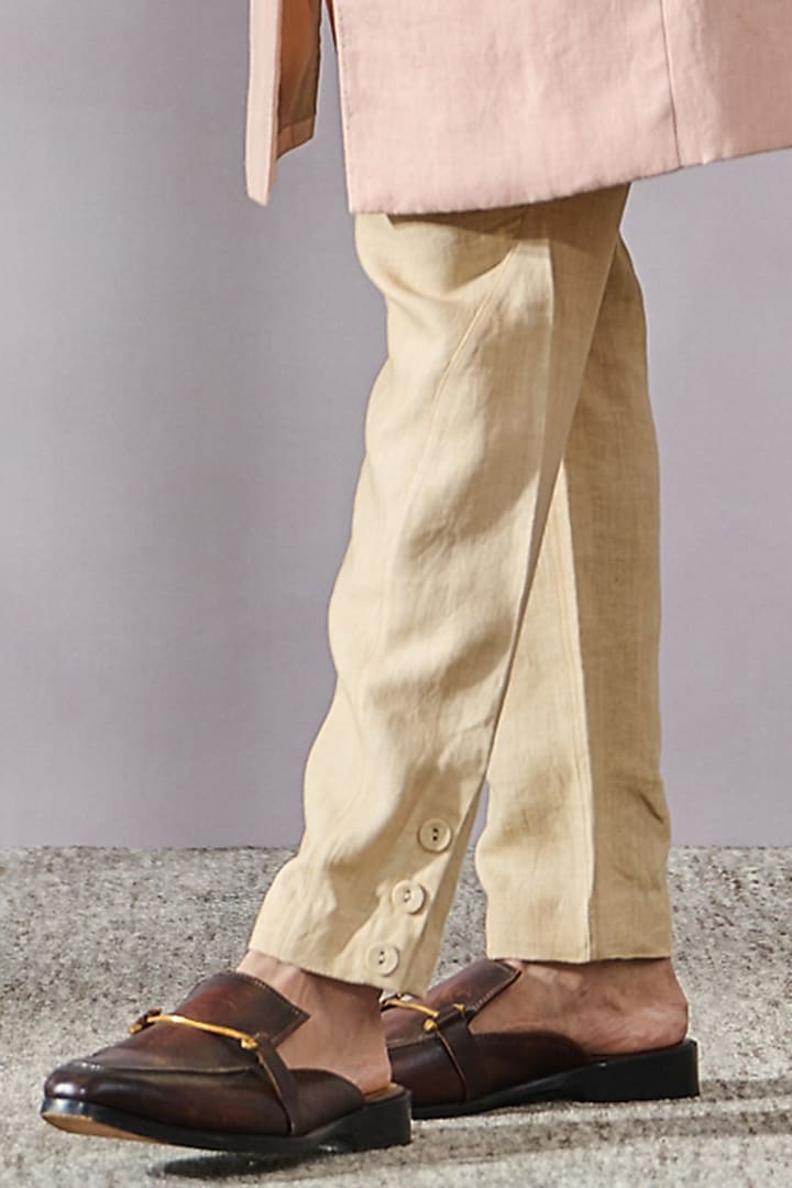 Salmon Linen Draped Groom Sherwani Set by Tarun Tahiliani Men at Pernia's Pop Up Shop