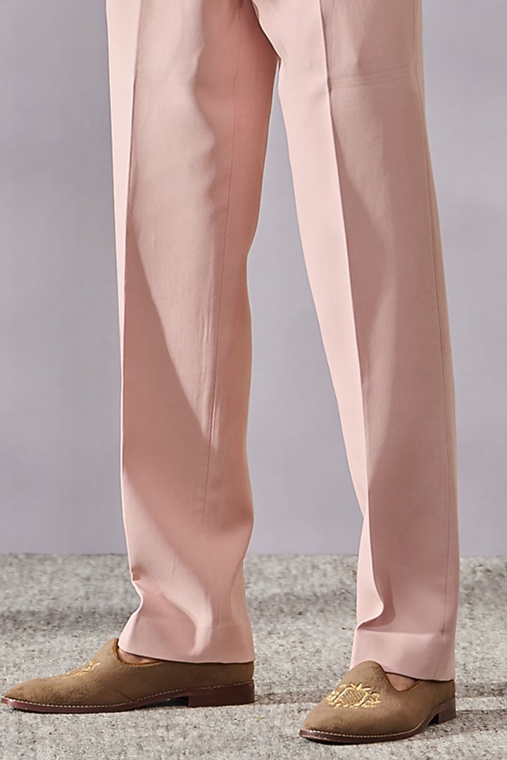 Beige & Salmon Ombre Georgette Sequins Work Groom Bandhgala Set by Tarun Tahiliani Men at Pernia's Pop Up Shop