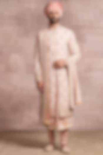 Salmon Pink Chikankari Groom Sherwani Set by Tarun Tahiliani Men at Pernia's Pop Up Shop