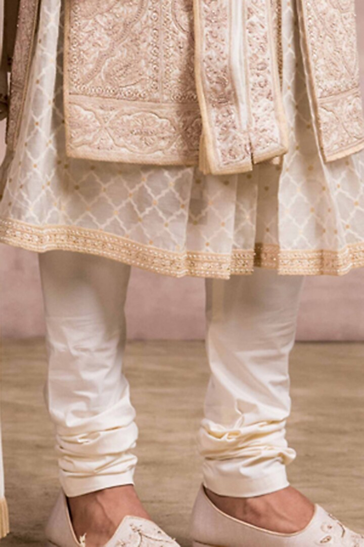 Ivory Silk Brocade Groom Sherwani Set by Tarun Tahiliani Men at Pernia's Pop Up Shop