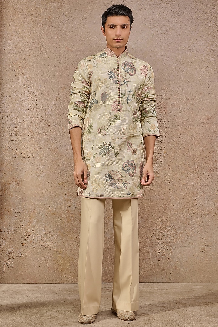 Multi-Colored Jacquard Floral Motif Work Kurta by Tarun Tahiliani Men at Pernia's Pop Up Shop