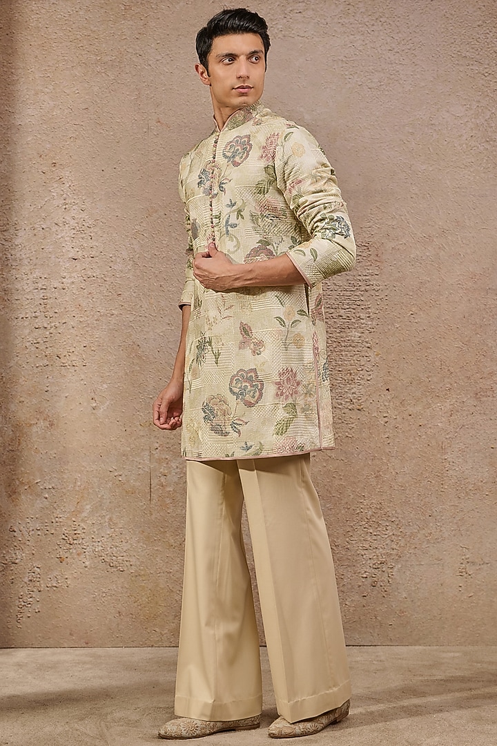 Multi-Colored Jacquard Floral Motif Work Kurta by Tarun Tahiliani Men at Pernia's Pop Up Shop