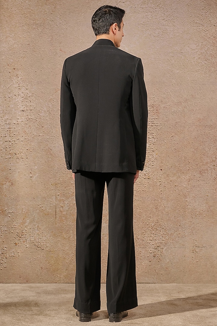 Black Japanese Crepe Patch Work Groom Bandhgala Set by Tarun Tahiliani Men at Pernia's Pop Up Shop
