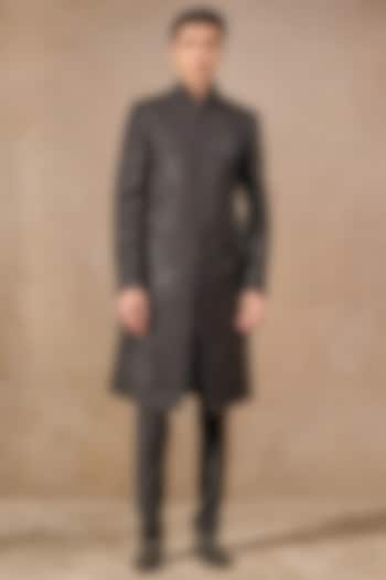 Black Georgette Thread Embroidered Sherwani Set by Tarun Tahiliani Men