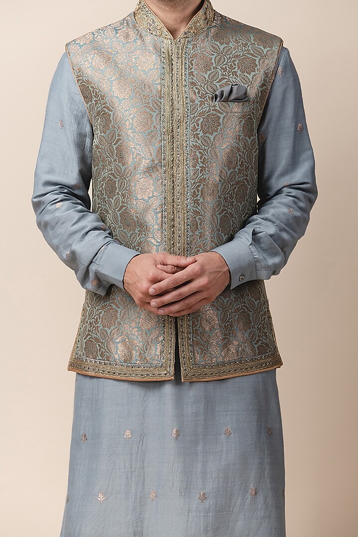 Jade Green Zardosi Bundi Jacket by Tarun Tahiliani Men at Pernia's Pop Up Shop