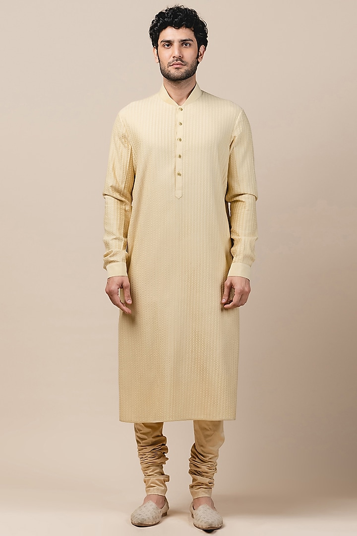 Golden textured Kurta Set by Tarun Tahiliani Men