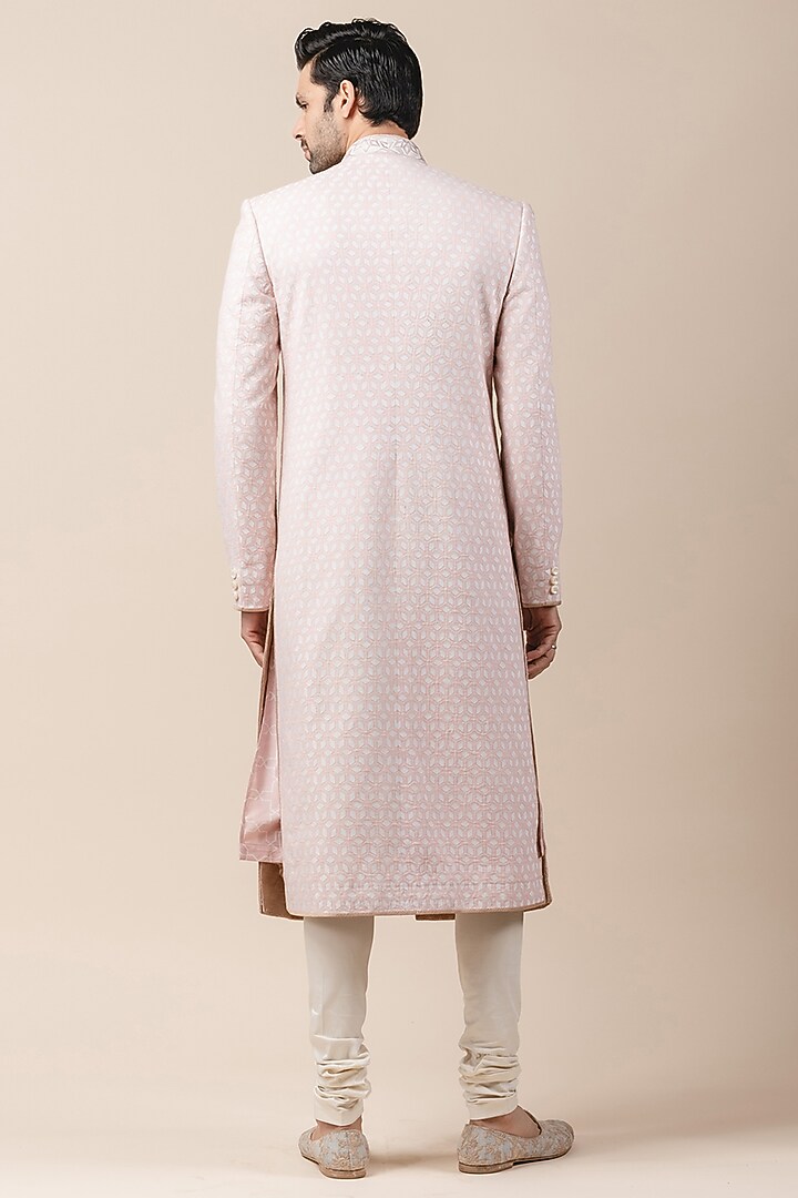 Ivory & Pink Groom Sherwani Set With Applique Work by Tarun Tahiliani Men at Pernia's Pop Up Shop