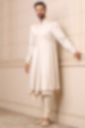 Gold Moga Satin Draped Kurta Set by Tarun Tahiliani Men at Pernia's Pop Up Shop