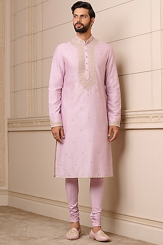 Light Violet Cotton Tussar Kurta Set by Tarun Tahiliani Men