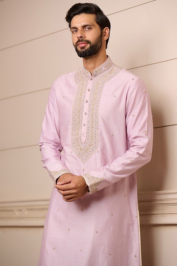 Light Violet Cotton Tussar Kurta Set by Tarun Tahiliani Men at Pernia's Pop Up Shop