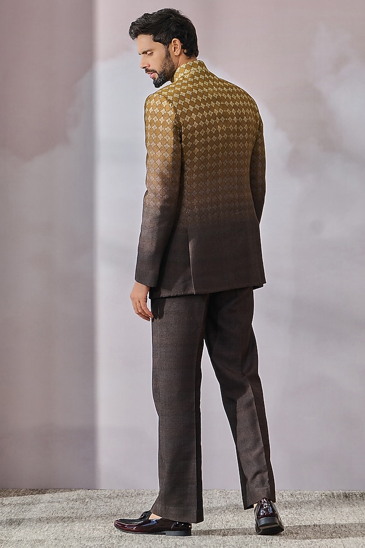 Brown Ombre Tussar Slub Wedding Bandhgala Set by Tarun Tahiliani Men at Pernia's Pop Up Shop