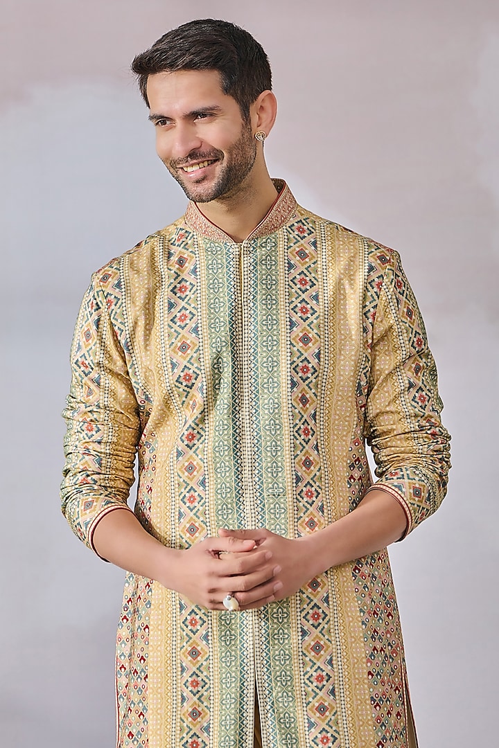 Beige Tussar Boski Printed Kurta Set by Tarun Tahiliani Men at Pernia's Pop Up Shop