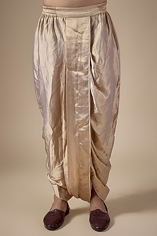 Gold Silk Tissue Draped Dhoti Pants by Tarun Tahiliani Men