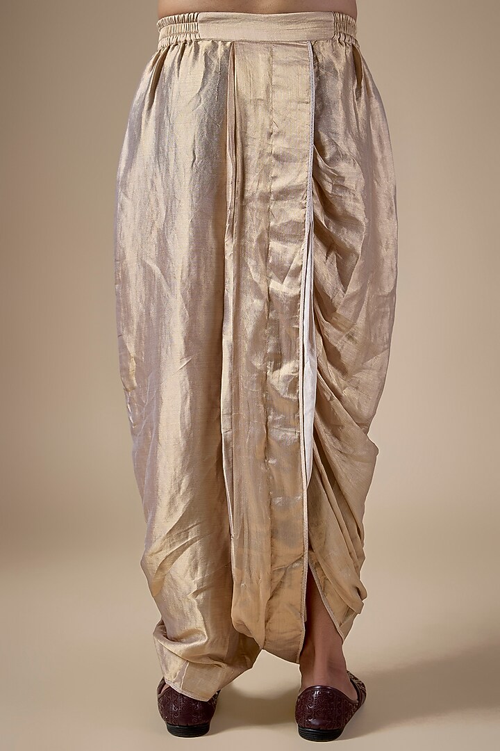 Gold Silk Tissue Draped Dhoti Pants by Tarun Tahiliani Men at Pernia's Pop Up Shop