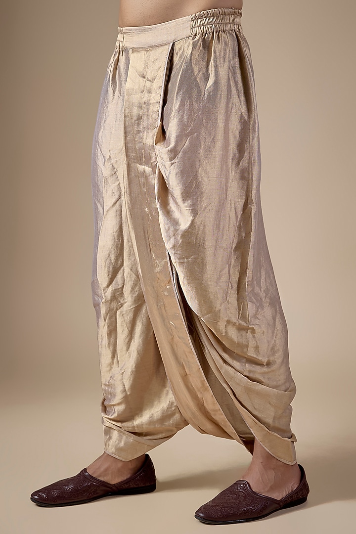 Gold Silk Tissue Draped Dhoti Pants by Tarun Tahiliani Men at Pernia's Pop Up Shop