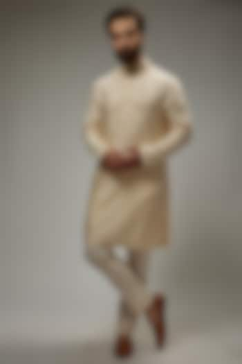 Ivory Silk Kurta Set by Tarun Tahiliani Men at Pernia's Pop Up Shop