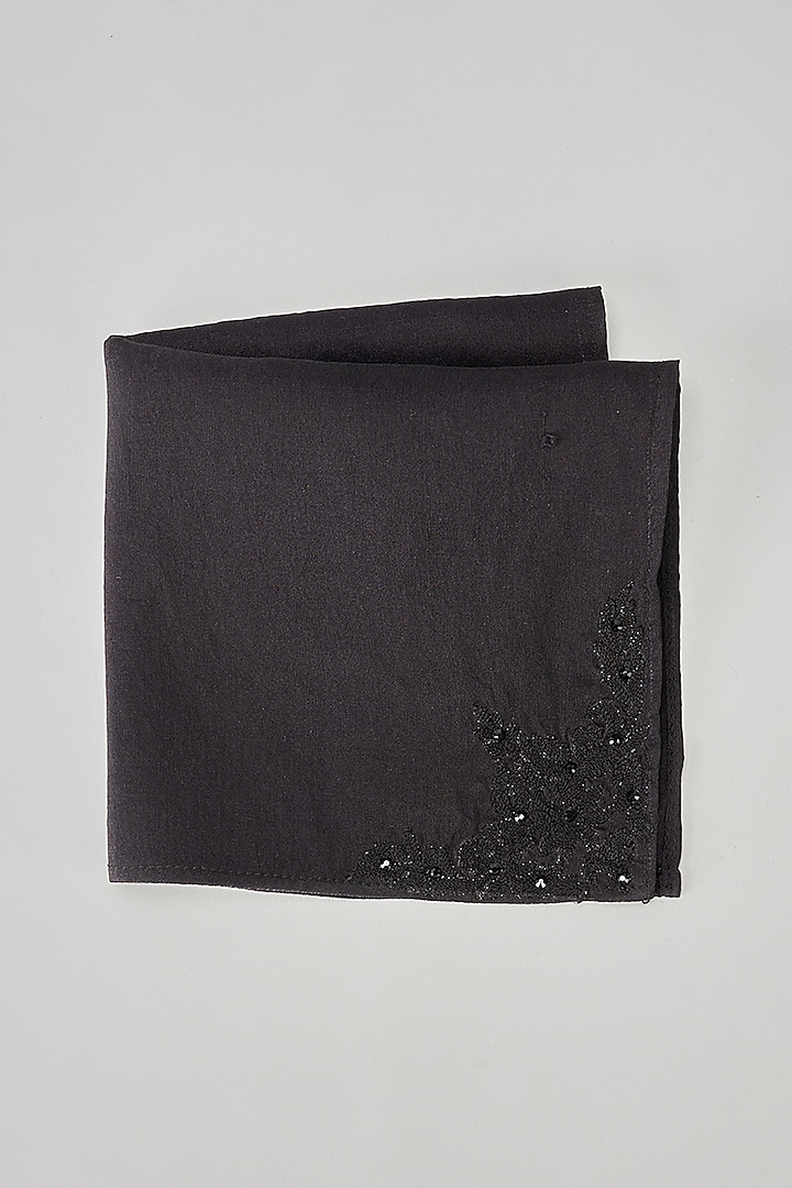 Black Pure Silk Pocket Square by Tarun Tahiliani Men