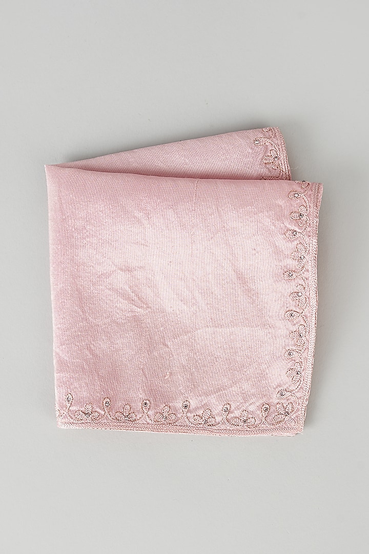 Salmon-Pink Pure Silk Pocket Square by Tarun Tahiliani Men